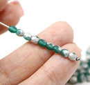 4mm Teal frosted czech glass fire polished beads, silver coating