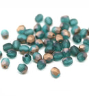 4mm Teal frosted czech glass fire polished beads, copper coating, 50Pc