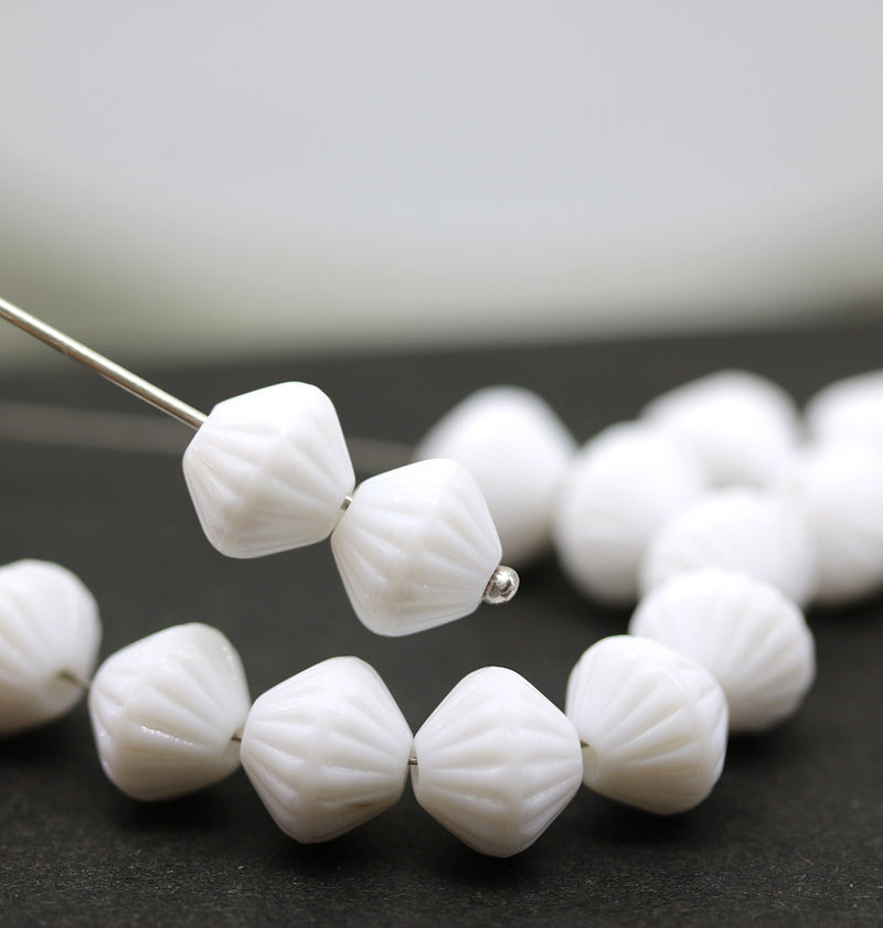 9mm White bicone beads 1mm hole Czech glass 
