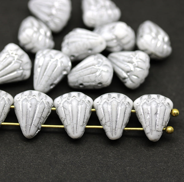 Lotus czech glass beads White Silver: two hole