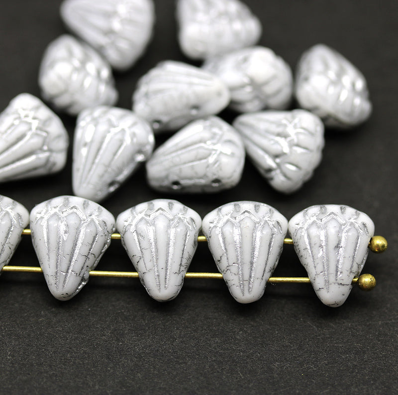 Lotus czech glass beads White Silver: two hole