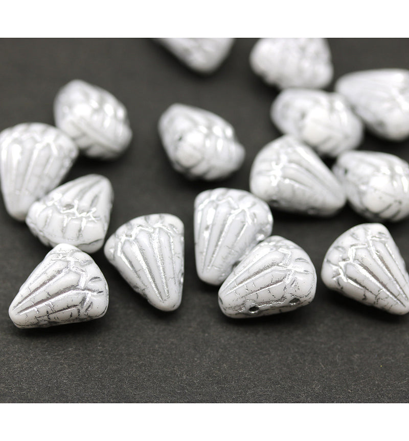 Lotus czech glass beads White Silver: two hole