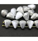 Lotus czech glass beads White Silver luster: two hole