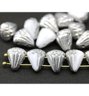 Lotus czech glass beads White Silver luster: two hole