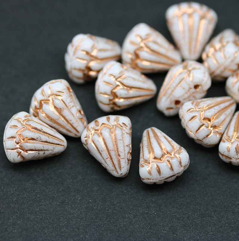 Lotus czech glass beads White Copper: two hole