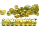 6x9mm Yellow green teardrops Czech Glass drop beads Golden Flakes 