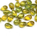 6x9mm Yellow green teardrops Czech Glass drop beads Golden Flakes 