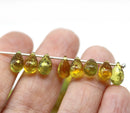 6x9mm Yellow green teardrops Czech Glass drop beads Golden Flakes 