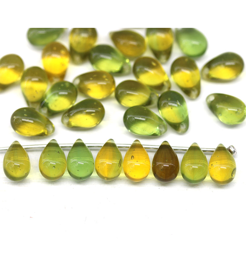 6x9mm Yellow green teardrops Czech Glass drop beads