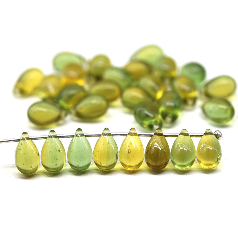 6x9mm Yellow green teardrops Czech Glass drop beads