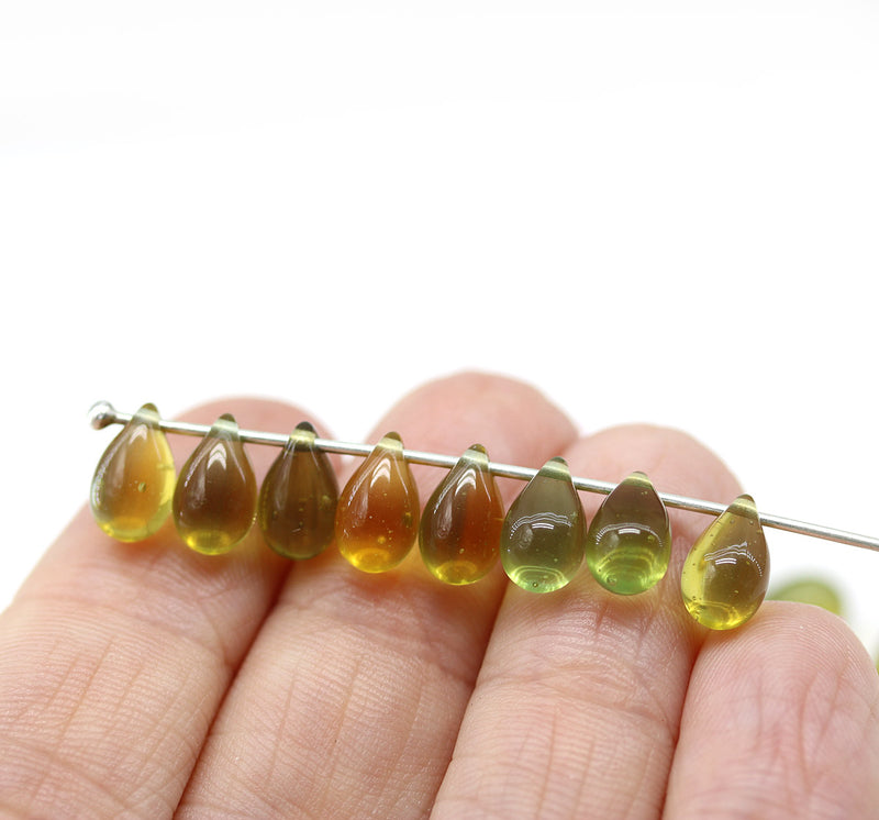 6x9mm Yellow green teardrops Czech Glass drop beads