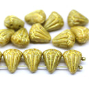 Lotus czech glass beads Yellow Gold: two hole, 15pc