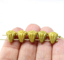 Lotus czech glass beads Yellow Gold: two hole, 15pc