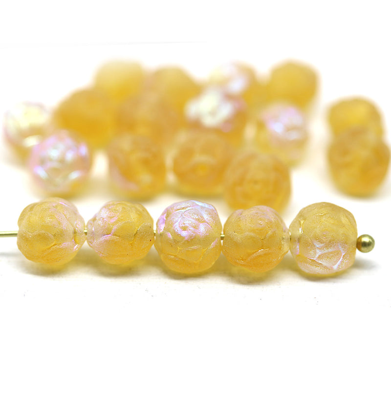 7mm Rose Bud Czech Glass Beads Frosted Yellow 20pc