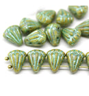 Lotus czech glass beads Picasso Yellow Green: two hole, 15pc