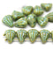 Lotus czech glass beads Picasso Yellow Green: two hole, 15pc