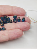 8x6mm Capri blue bicone czech glass beads with golden edges - 15Pc