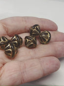 12x14mm Large gray fancy bicone golden stripes Czech glass pressed beads 6Pc