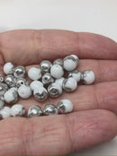 6mm Opaque white silver coating czech glass round beads 30Pc