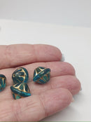 12x14mm Aqua blue large fancy bicone Czech glass beads with golden inlays - 4Pc