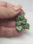 11x13mm Green maple czech glass leaf beads picasso luster finish - 15pc