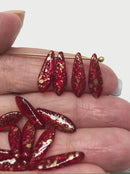 15pc Red dagger golden flakes czech glass beads - 5x16mm