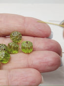 8mm Grass green cathedral Czech glass fire polished beads rustic ends - 10Pc