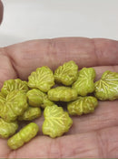 11x13mm Light yellow green maple leaf beads, Czech glass, 15pc