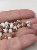 6mm Opaque white copper coating czech glass round beads 30Pc