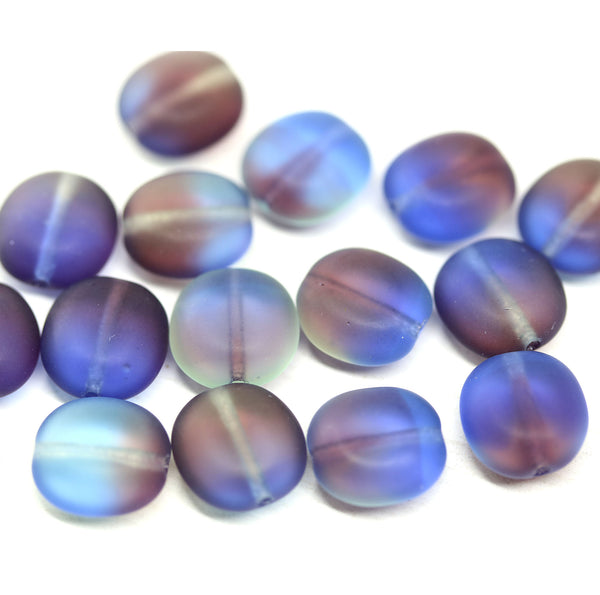 10x9mm Blue purple green flat oval czech glass beads, 15Pc
