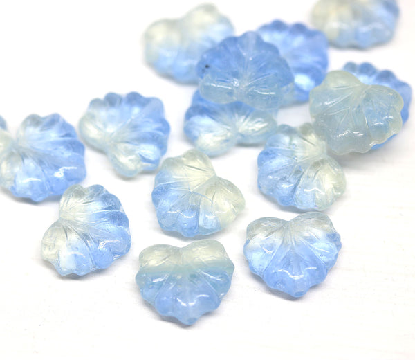 11x13mm Light blue maple leaf beads, Czech glass, 15pc