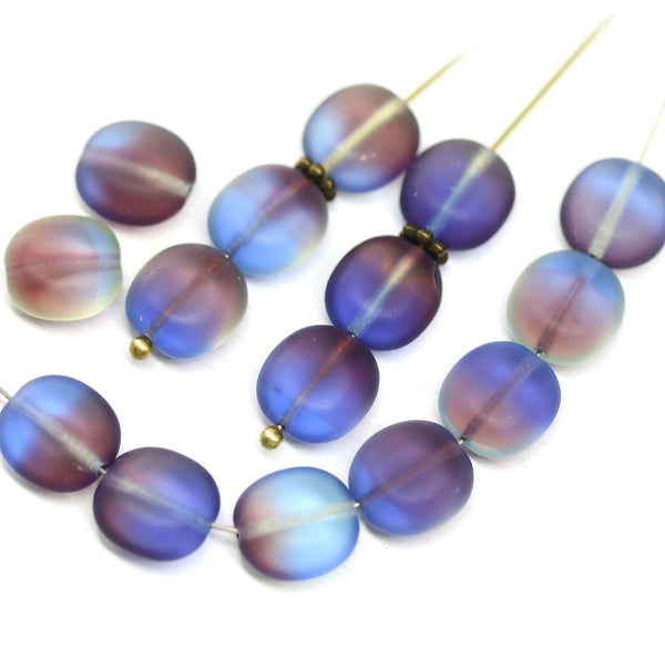10x9mm Blue purple green flat oval czech glass beads, 15Pc