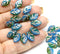 12x7mm Mixed blue green Czech glass beads copper inlays, 30pc