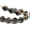 8x6mm Jet black bicone czech glass beads with golden edges - 15Pc