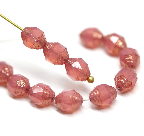 8x6mm Opal pink cathedral fire polished beads golden edges - 15Pc