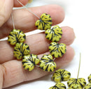 11x13mm Yellow black maple czech glass leaf beads, 15pc