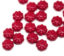 9mm Red opaque czech glass beads Daisy floral beads, 20Pc