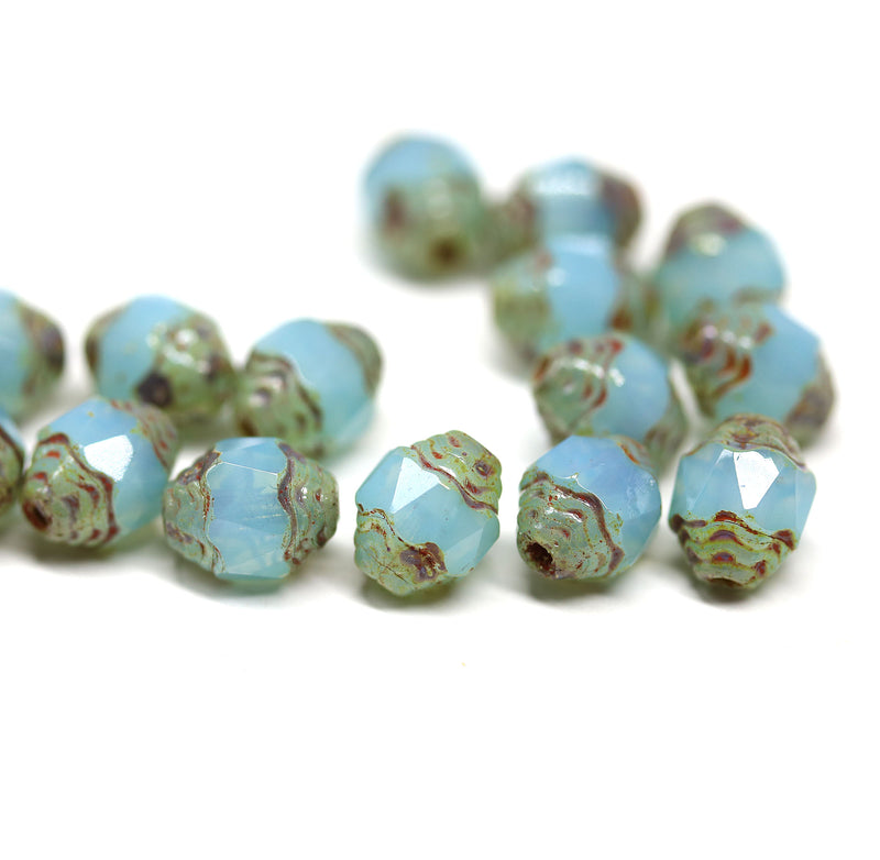 8x6mm Opal blue cathedral Picasso czech glass beads 15Pc