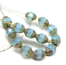 8x6mm Opal blue cathedral Picasso czech glass beads 15Pc