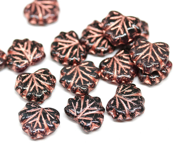 11x13mm Dark red copper wash maple leaf beads, Czech glass - 15pc