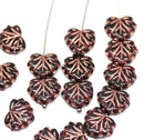 11x13mm Dark red copper wash maple leaf beads, Czech glass - 15pc