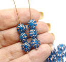 9mm Dark opal blue czech glass daisy beads copper inlays, 20Pc