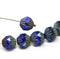 11mm Large bicone beads Picasso finish dark blue - 6pc
