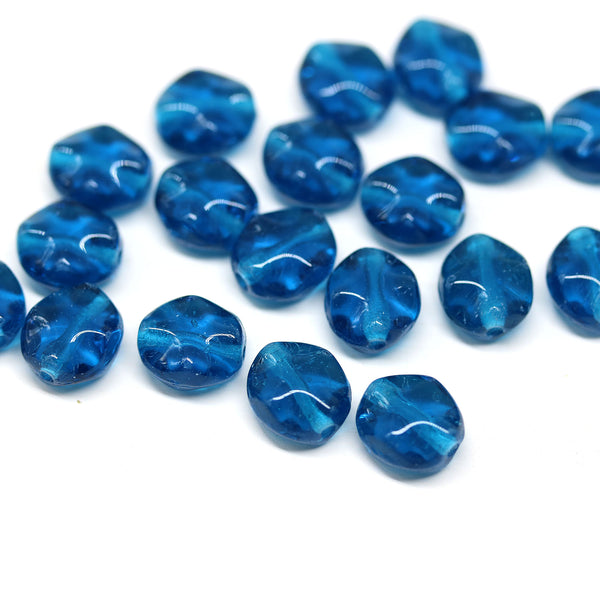 9x8mm Indicolite blue flat oval wavy czech glass beads, 20Pc