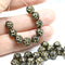 7mm Black rose bud beads, gold wash rose flower round bead, 30pc