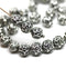 7mm Black rose bud beads, silver wash rose flower round bead, 30pc