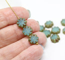 9mm Opal blue picasso flower beads czech glass flat daisy - 15pc