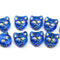 11mm Dark blue cat head Czech glass beads gold inlays - 10pc