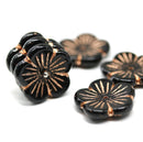 20mm Large black Czech glass flower beads copper wash, 6Pc