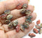 12x7mm Dark red green beige Czech glass beads copper inlays, 30pc